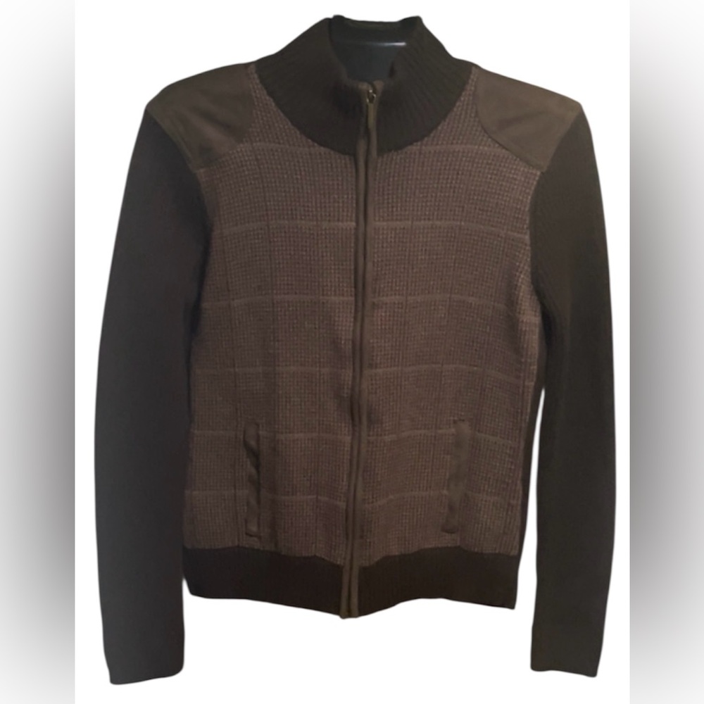Lauren Ralph Lauren Houndstooth Ribbed Full Zipped Cardigan/Sweater.